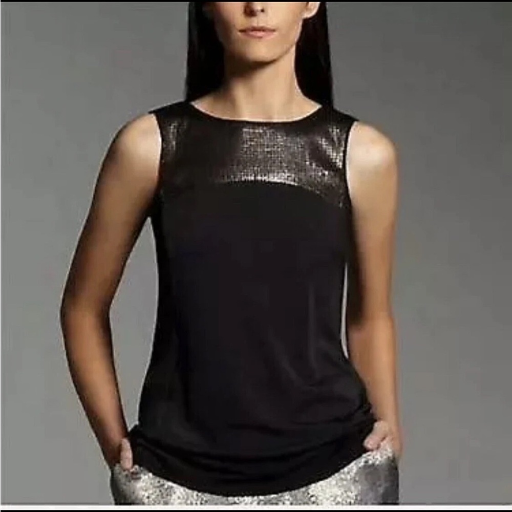 Narciso Rodriguez For Design Nation XS Black Gold Copper Sequin Tank Top Blouse.
